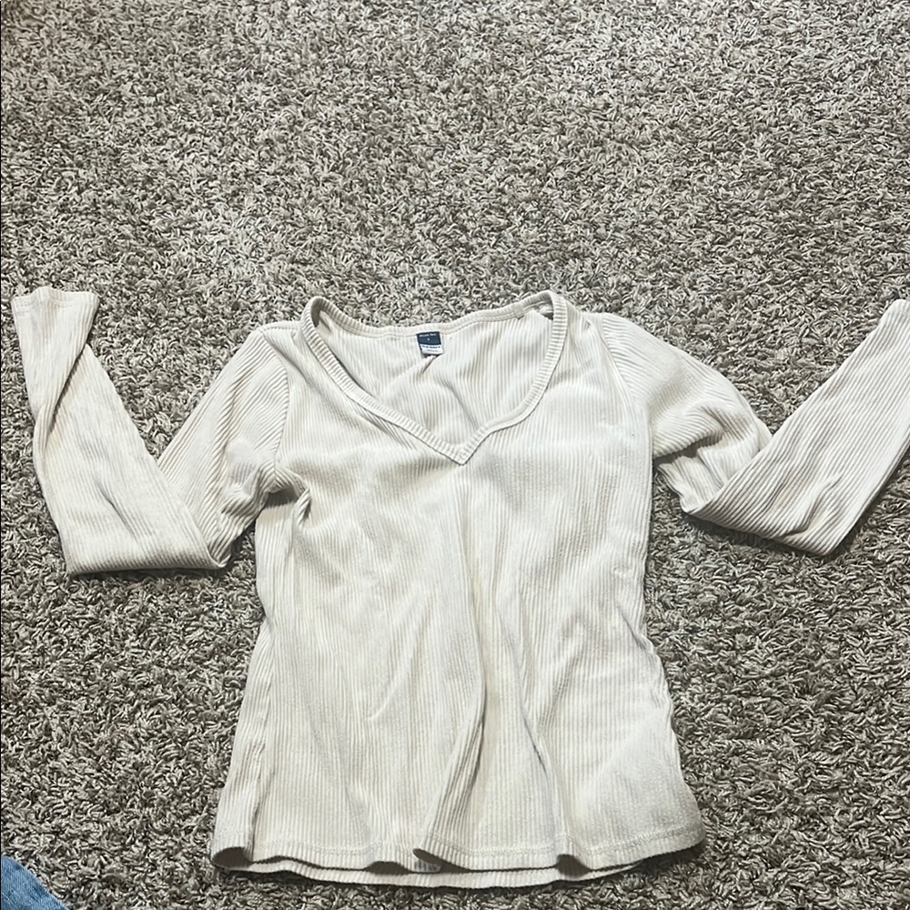 Old Navy Cream Fitted Long Sleeve Blouse